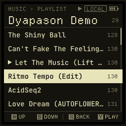 Tracks inside a playlist, with the playing track marked.