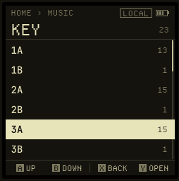 Browsing by musical key in Camelot order.